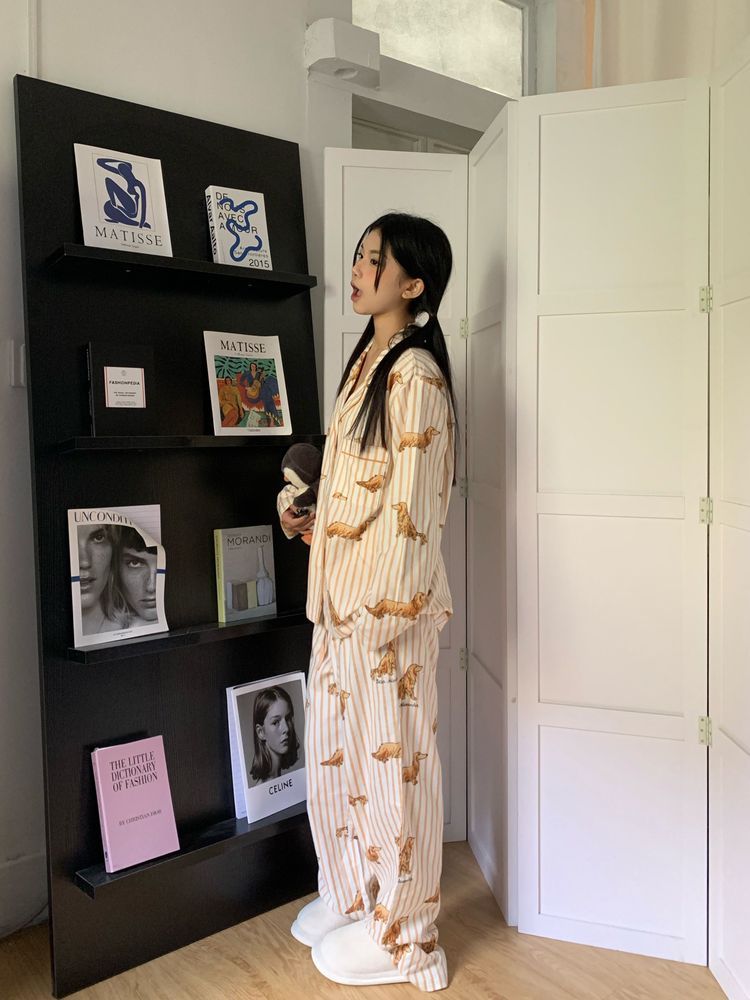 Cute Puppy Printed Long-sleeved Pajamas Trousers Home Wear Two-piece Set