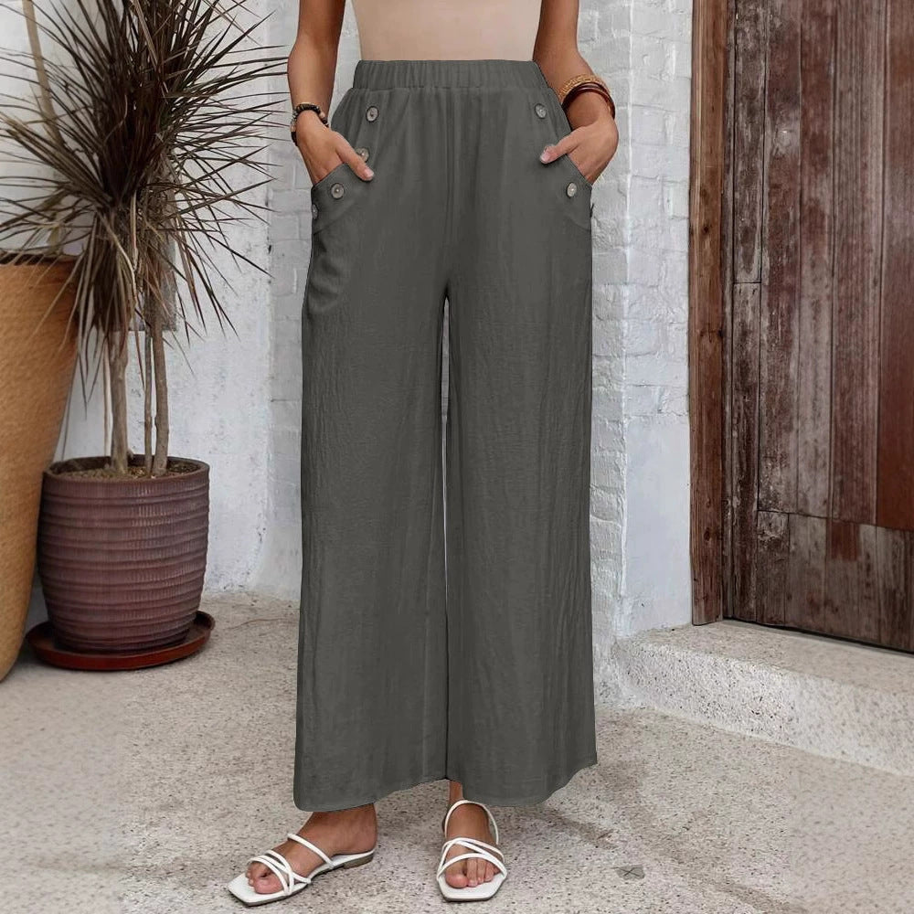 Women's Casual Pants Elastic High Waist Loose Solid Color Wide-leg Pants