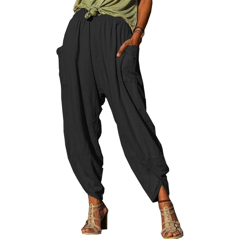 Women's Casual Bloomers Loose Cotton And Linen Trousers