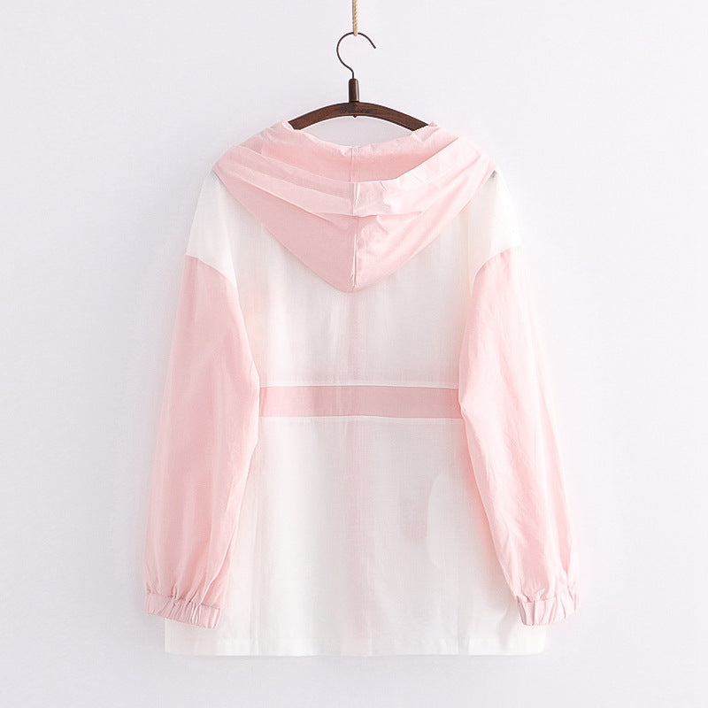 College Style New Strawberry Bottle Print Hooded Jacket Sunscreen Shirt Wearing Clothes Tide