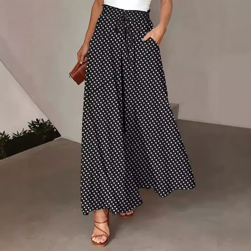Women's Wide-leg Pants Elastic Waist Polka Dot Print
