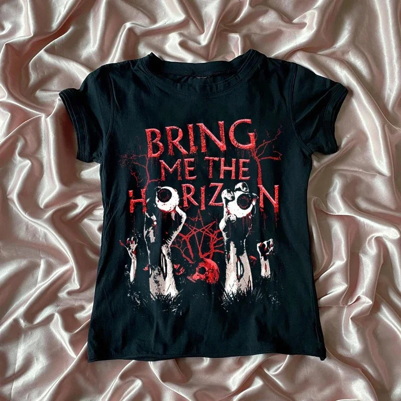 Summer retro casual Y2k dark gothic dark aesthetic street wear short sleeved T-shirt women's outdoor camping top T-shirt vest