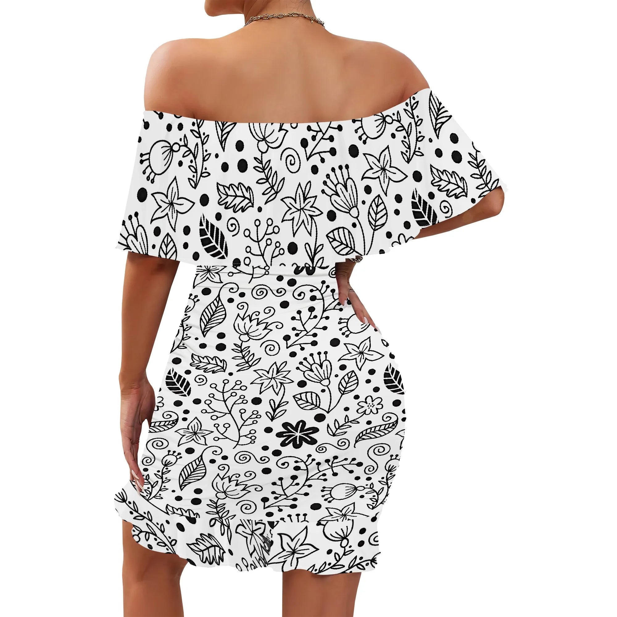 Women's 2025 Spring/Summer New Customized Casual Loose Swinging Collar Shoulder Printed Flower Strap Dress