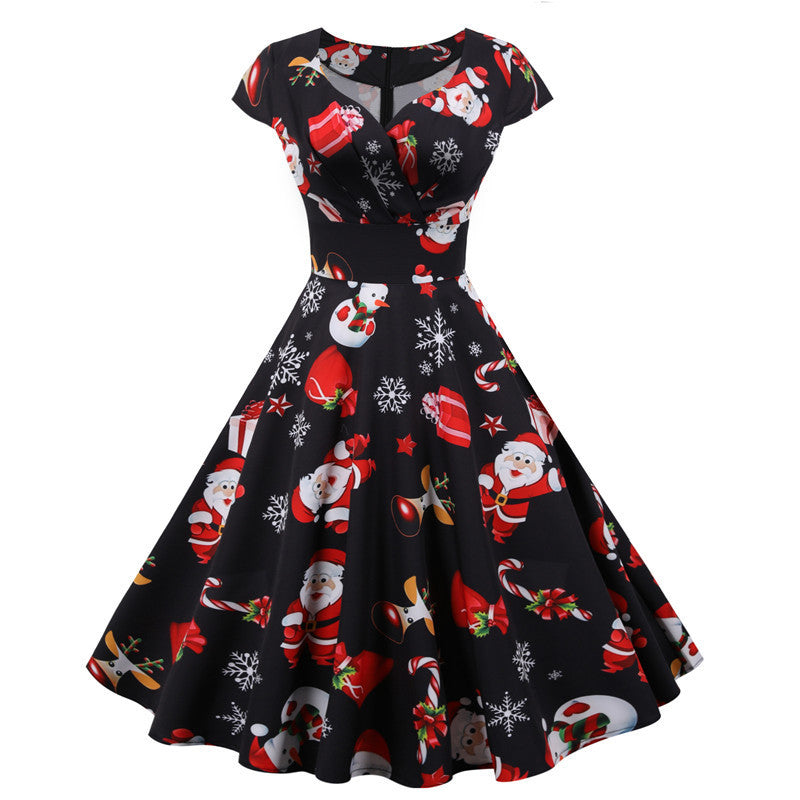 Christmas short sleeve dress women