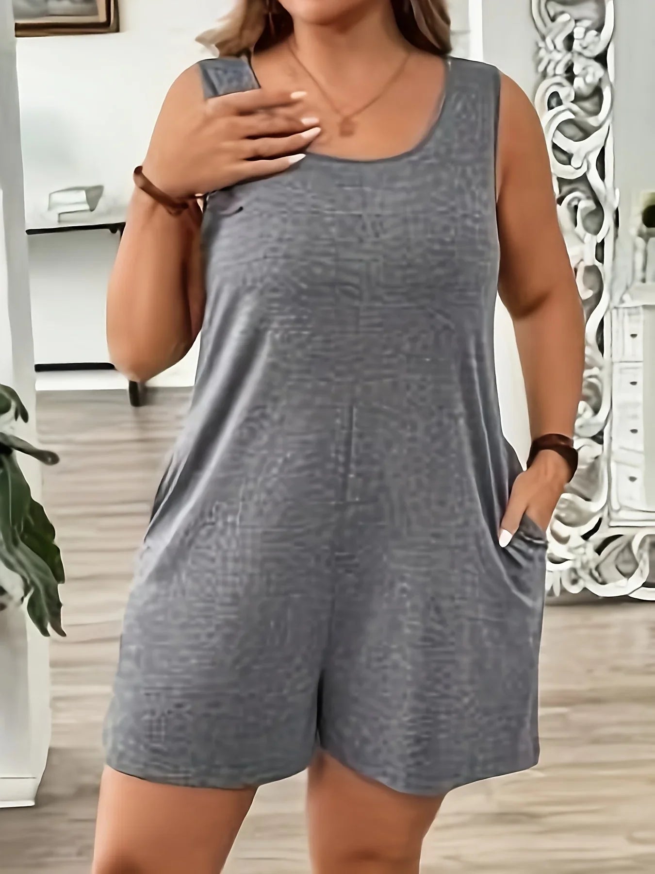 Women's plus size solid color sports simple daily knitted solid color jumpsuit casual comfortable cool