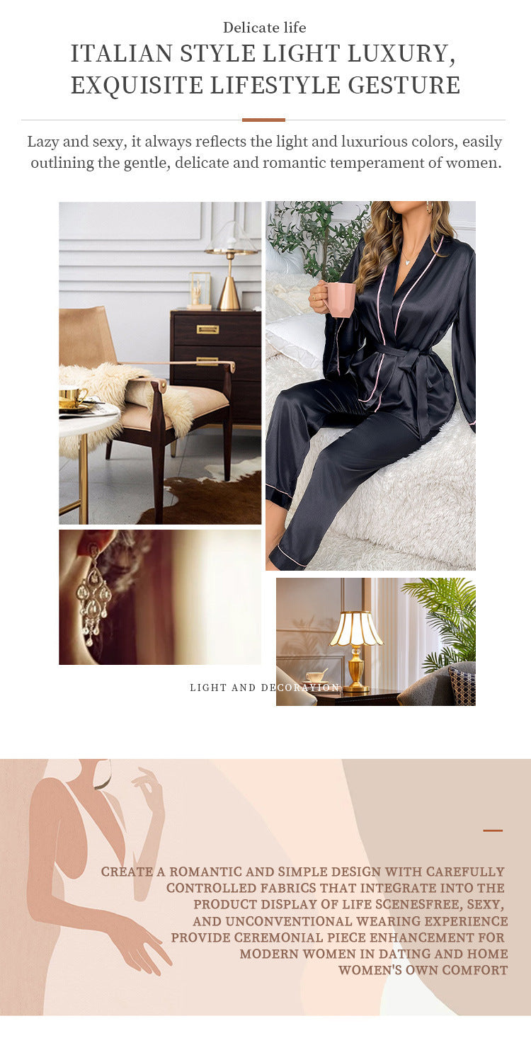 Women's Summer Thin Silk Ice Silk Satin Chiffon Long Sleeve Home Wear