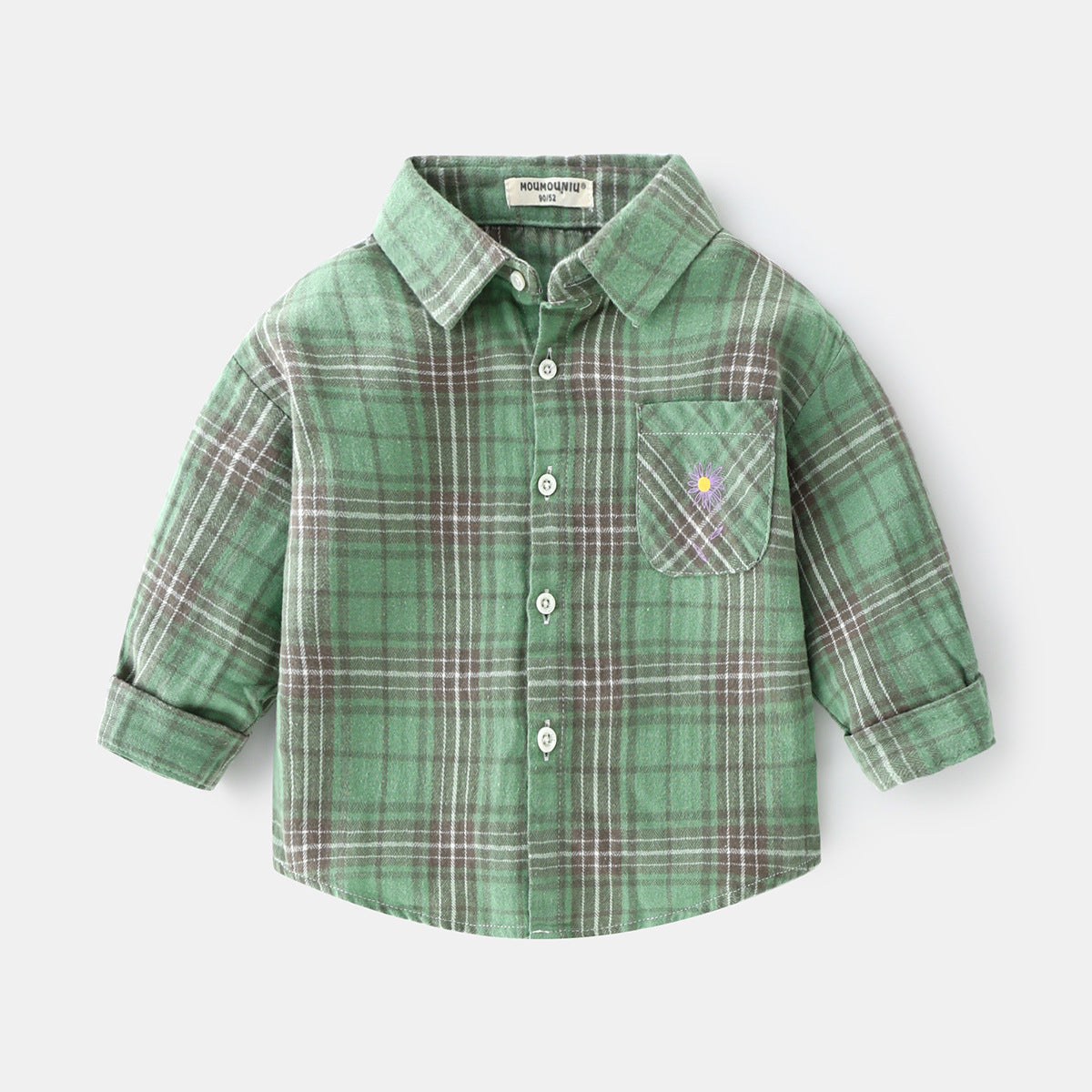 Boys new plaid car lapel long sleeve shirt