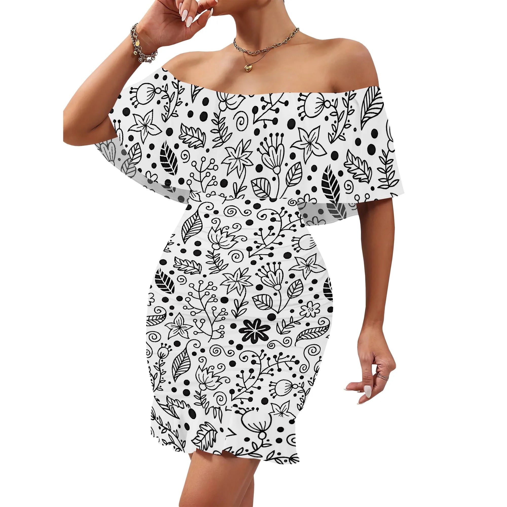 Women's 2025 Spring/Summer New Customized Casual Loose Swinging Collar Shoulder Printed Flower Strap Dress