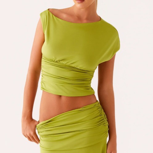 Cropped Pleated Slim-fit Sheath Skirt Suit