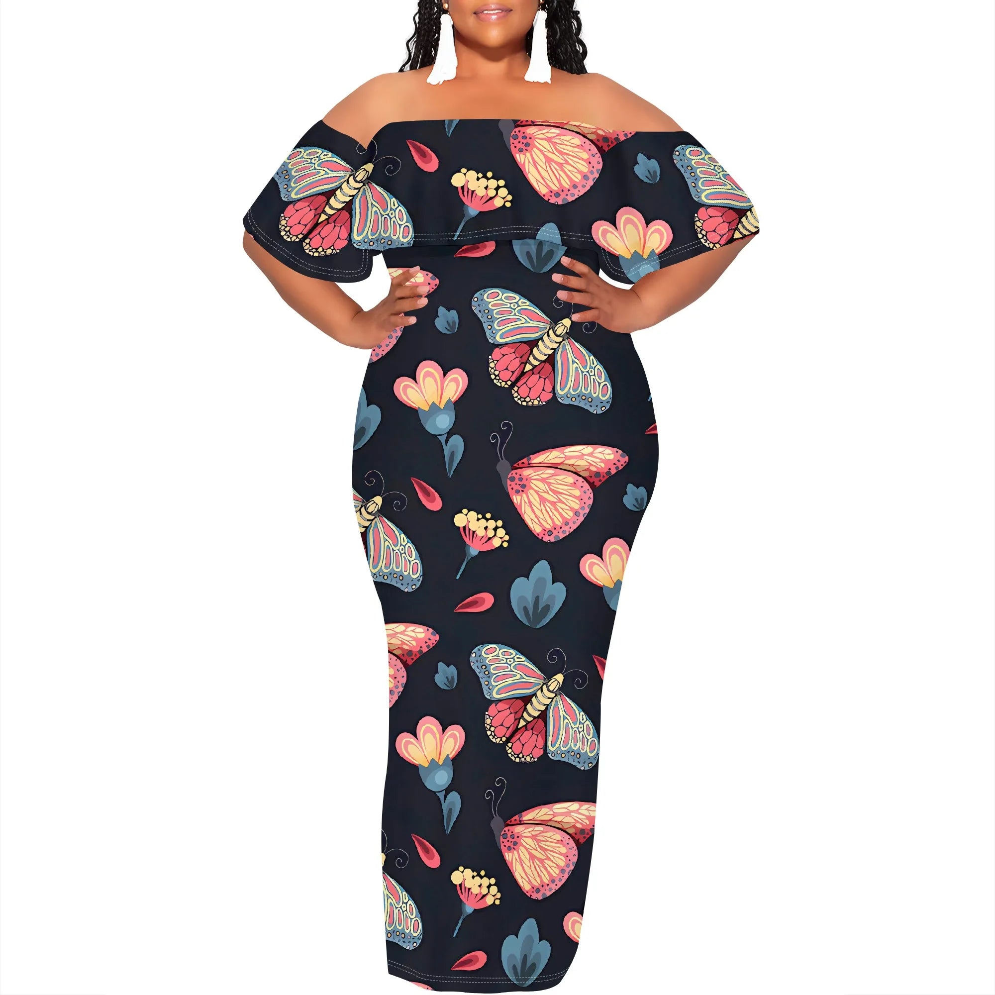 Women's Fashion 2025 Spring/Summer New Customized Casual Loose Swing Collar Printed Butterfly Beach Dress