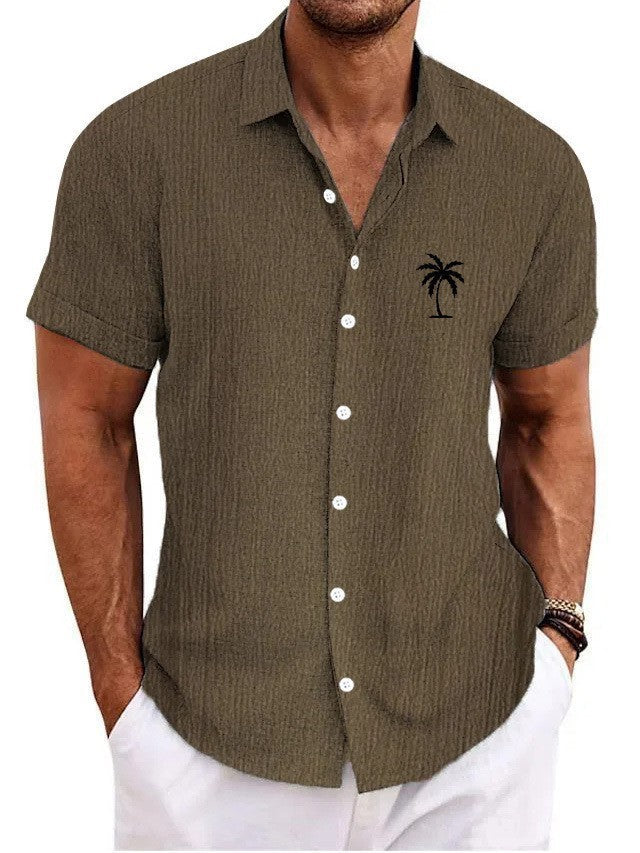 Bamboo Linen Men's Clothing Shirt 3D Printed Casual Short Sleeve