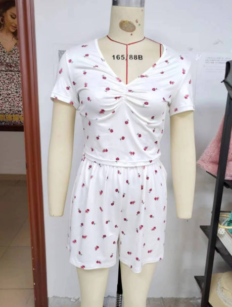 Women's Casual And Comfortable Short-sleeved Top Shorts Home Wear Suit