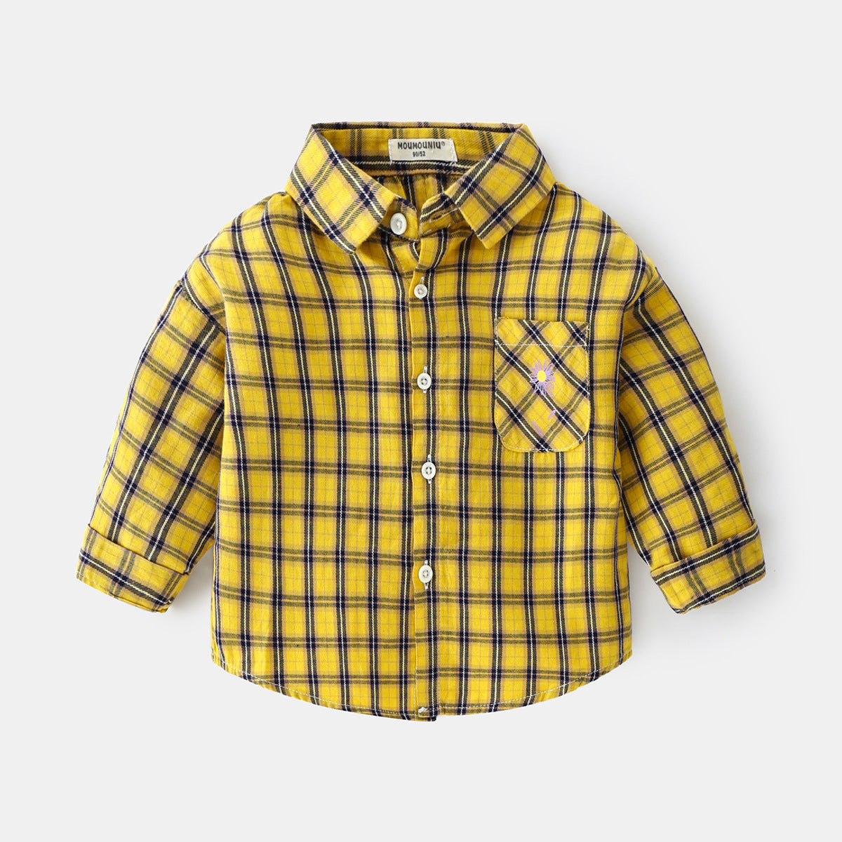 Boys new plaid car lapel long sleeve shirt