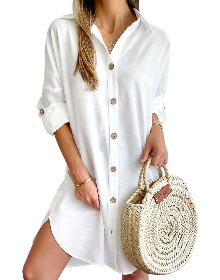 Autumn Leisure Long Sleeve Lapel Button Shirt Dress