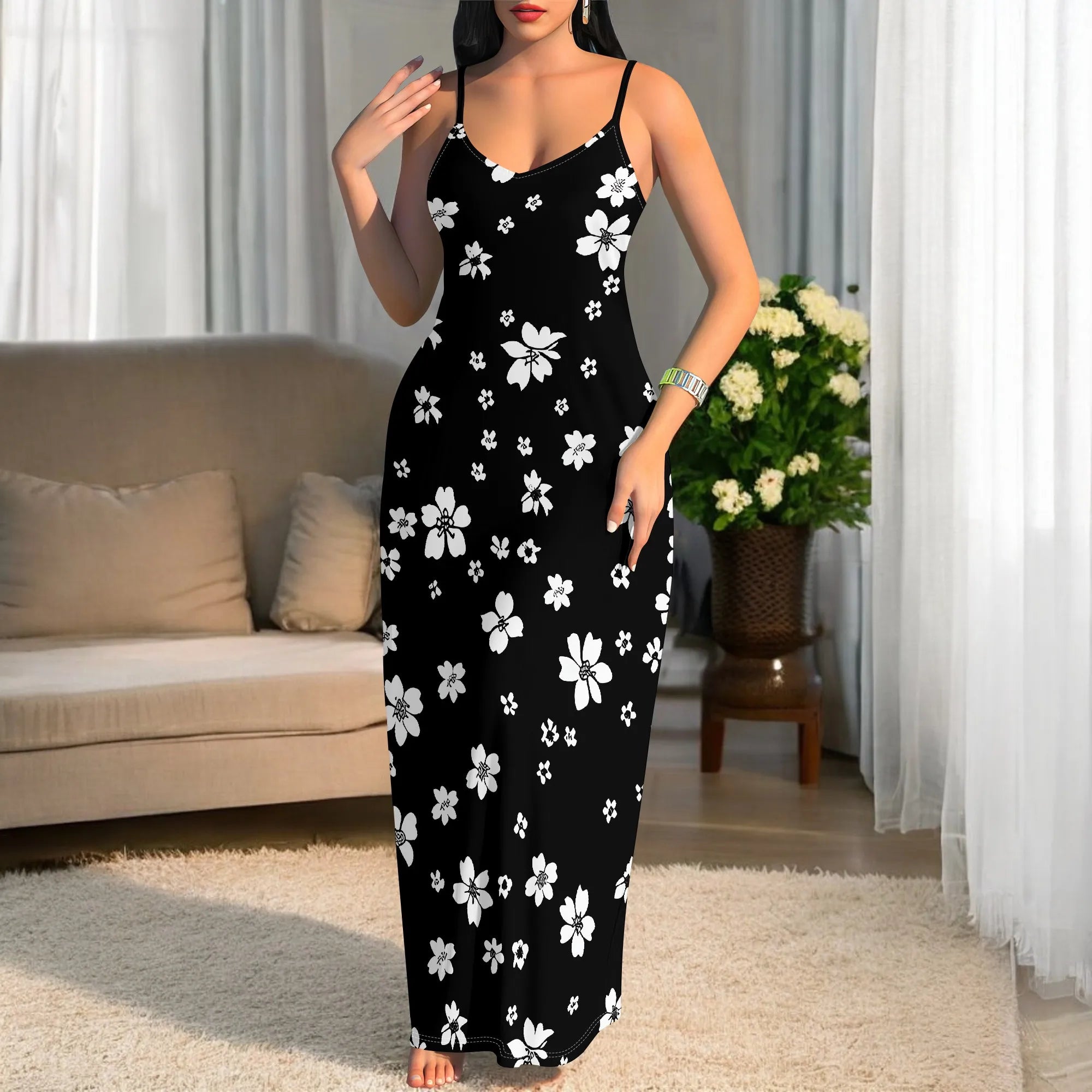 Women's 2025 spring and summer sleeveless knee length dress with hollowed out pullover, butterfly print beach casual dress