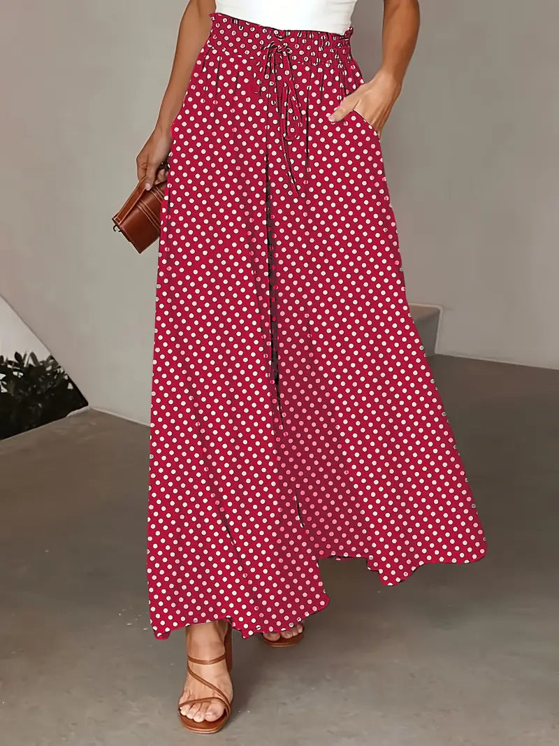 Women's Wide-leg Pants Elastic Waist Polka Dot Print