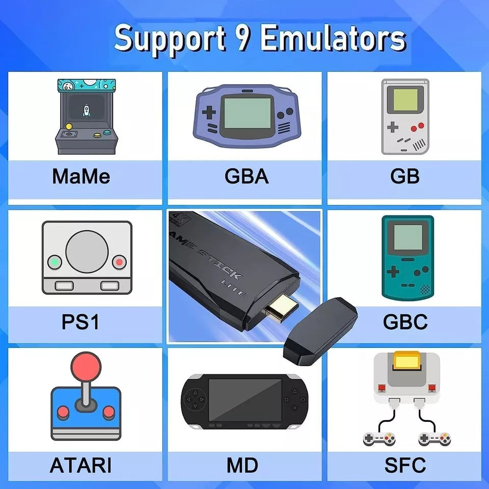 4K Retro Game Console Plug-Play 20000- Video Game Stick-2x Wireless Controllers