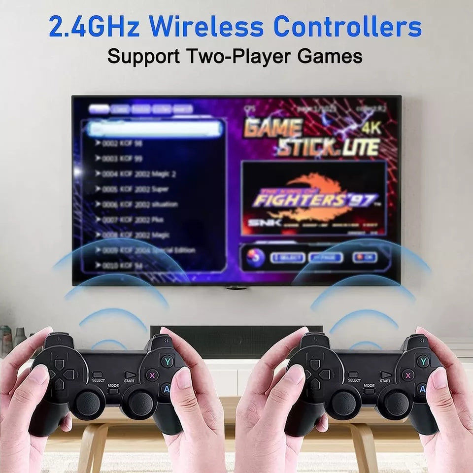 4K Retro Game Console Plug-Play 20000- Video Game Stick-2x Wireless Controllers