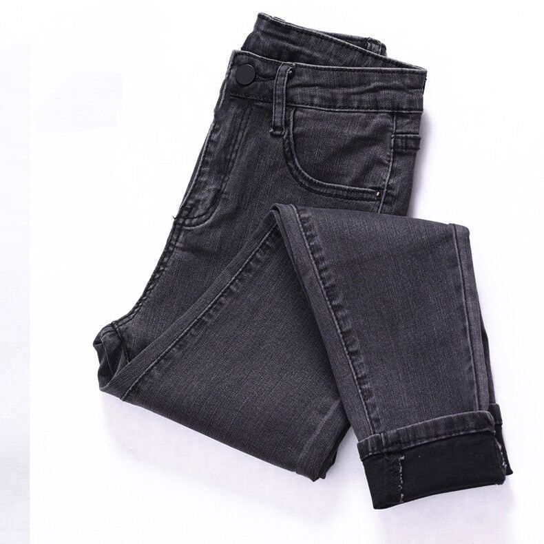 Women Velvet Jeans Stretch High Waist Winter Warm Pants