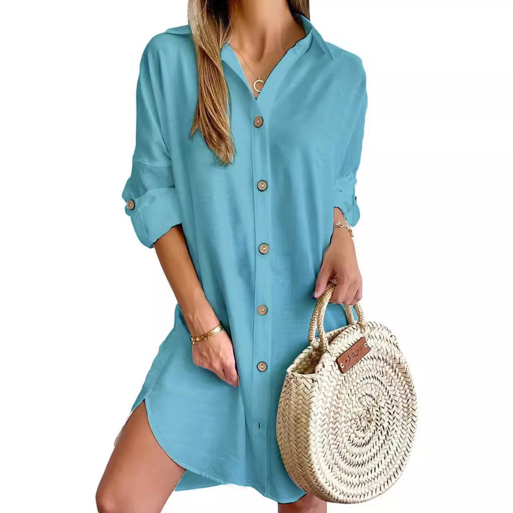 Autumn Leisure Long Sleeve Lapel Button Shirt Dress