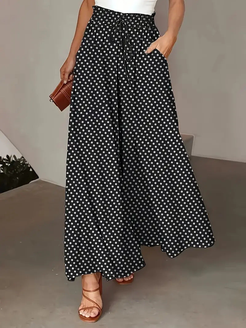 Women's Wide-leg Pants Elastic Waist Polka Dot Print