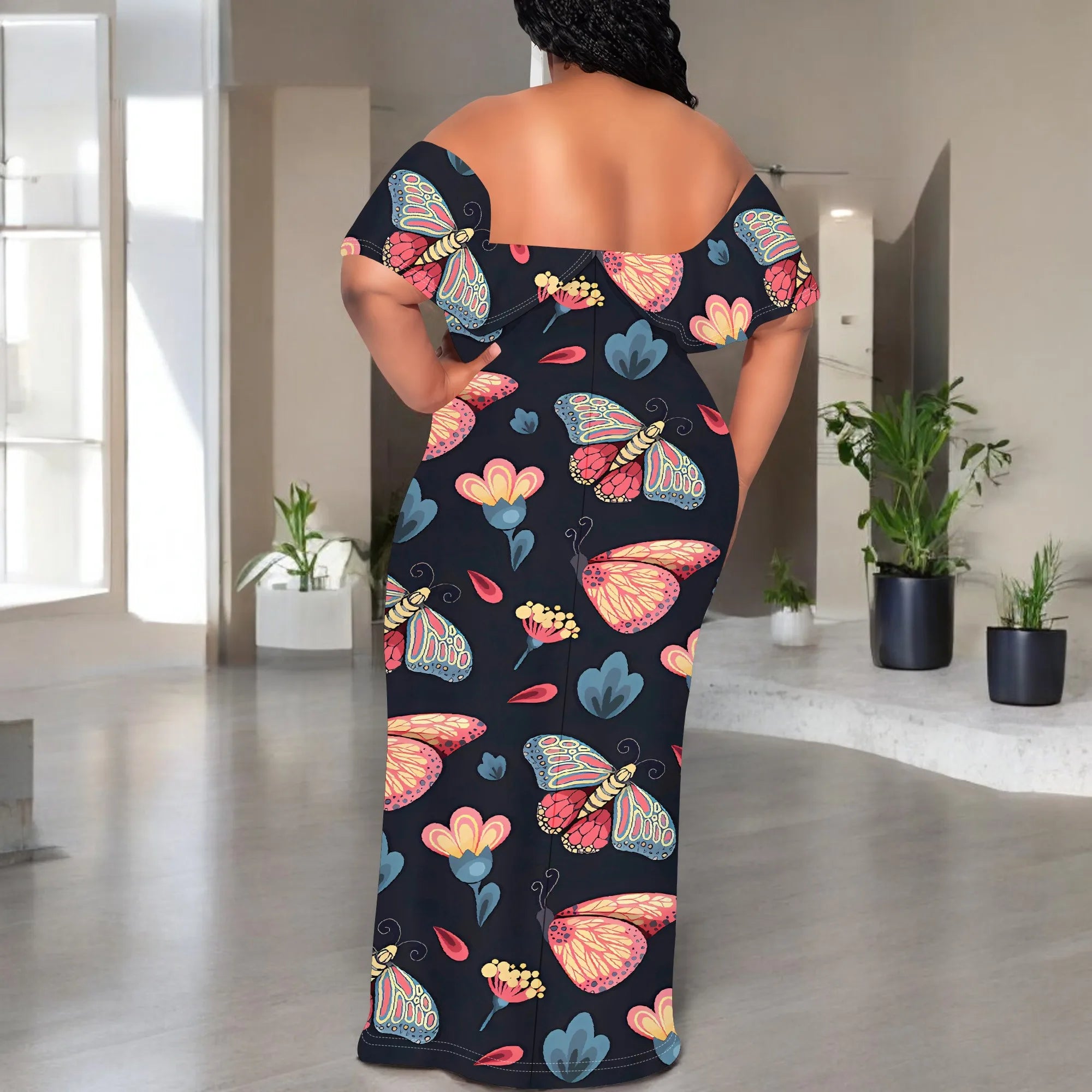 Women's Fashion 2025 Spring/Summer New Customized Casual Loose Swing Collar Printed Butterfly Beach Dress