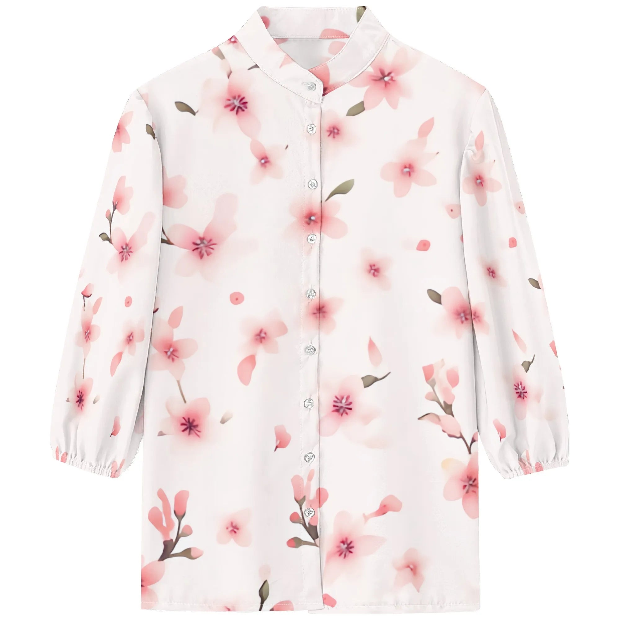 Womens Summer Petite Pink Flower Graphics Blouse Casual Short Sleeve V Neck Shirt Loose Printed Cuffed Sleeve Flower Tops