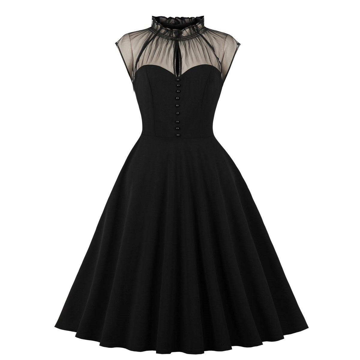 Women's Mesh Stitching Flying Sleeves Elegance Retro Dress