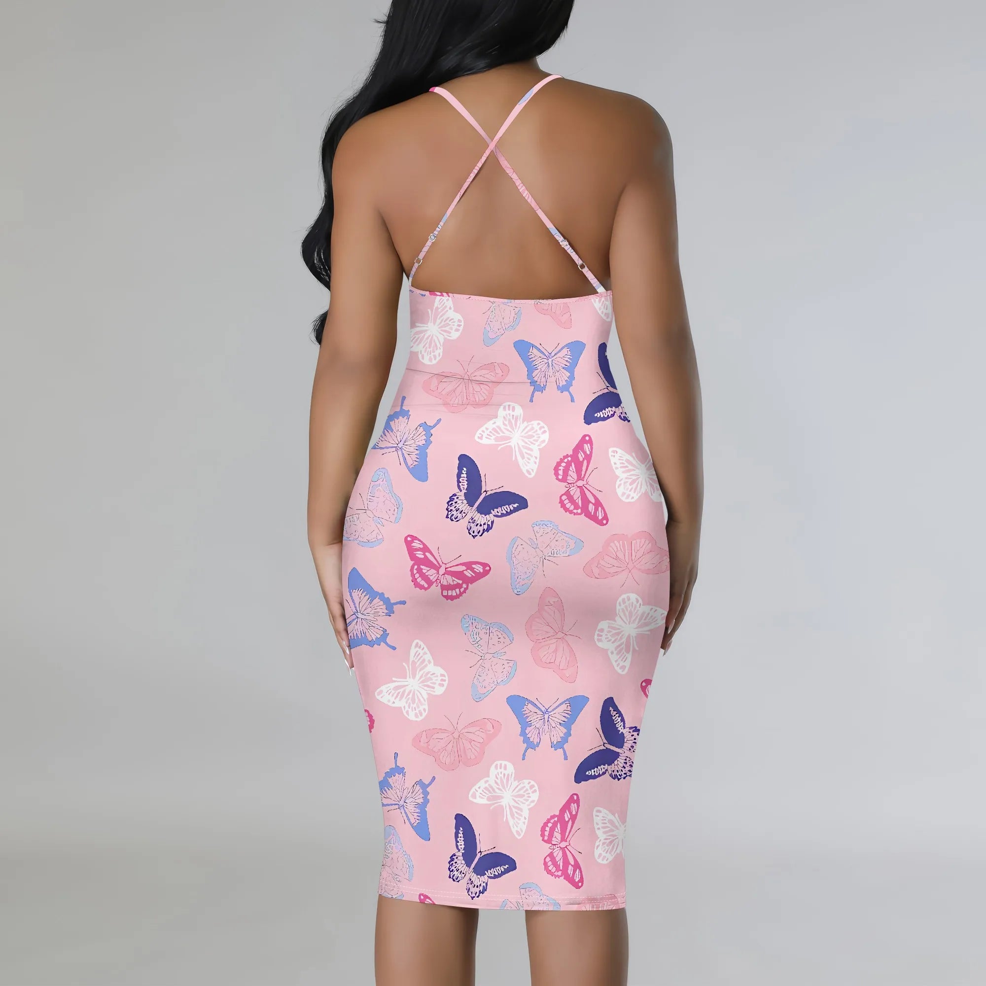 Women's clothing 2025 spring/summer new custom casual loose floral print hollow suspender butterfly dress