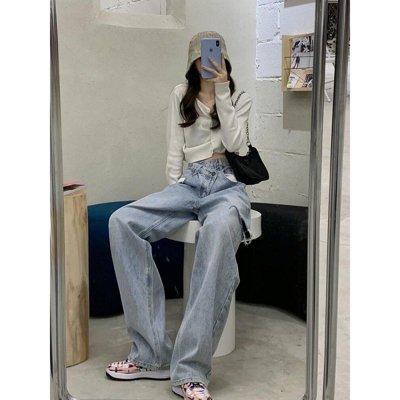 Women Summer High-rise Ripped Loose Jeans