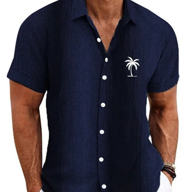 Bamboo Linen Men's Clothing Shirt 3D Printed Casual Short Sleeve