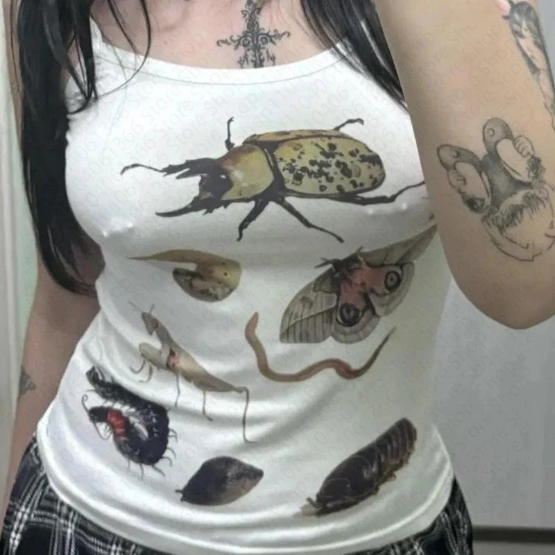 90s summer aesthetic clothing women's crop top women's Y2k style printed sleeveless women's sexy vest streetwear