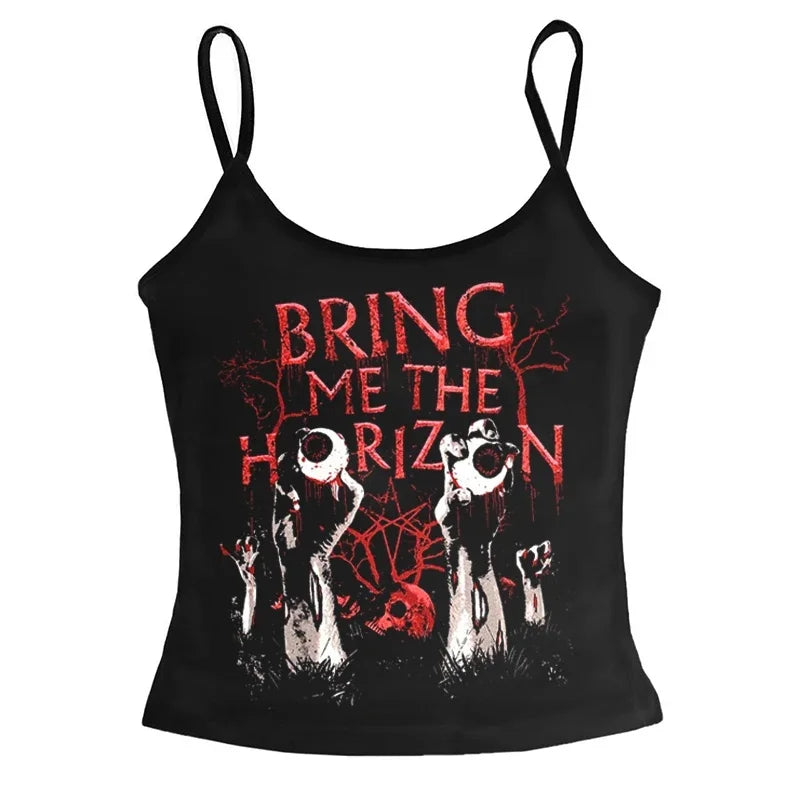 Summer retro casual Y2k dark gothic dark aesthetic street wear short sleeved T-shirt women's outdoor camping top T-shirt vest