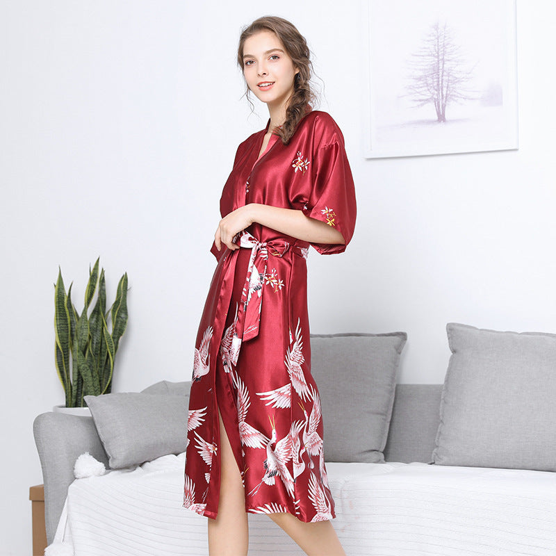 Bridal Dressing Gown Long Ladies Short-sleeved Home Wear