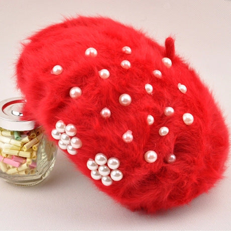 Women's Winter Korean Hats Trendy Pearl Rabbit Fur