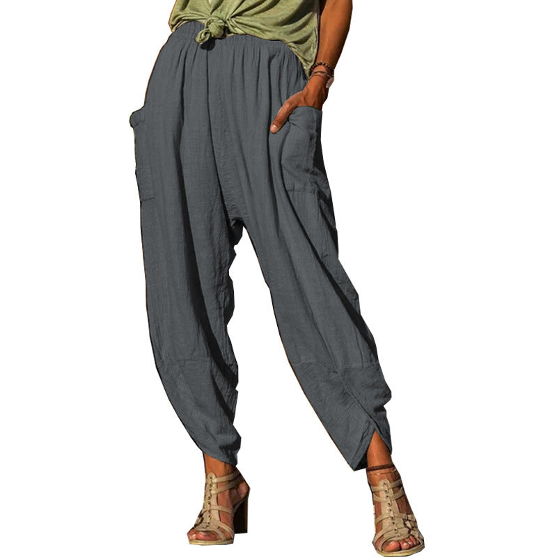 Women's Casual Bloomers Loose Cotton And Linen Trousers
