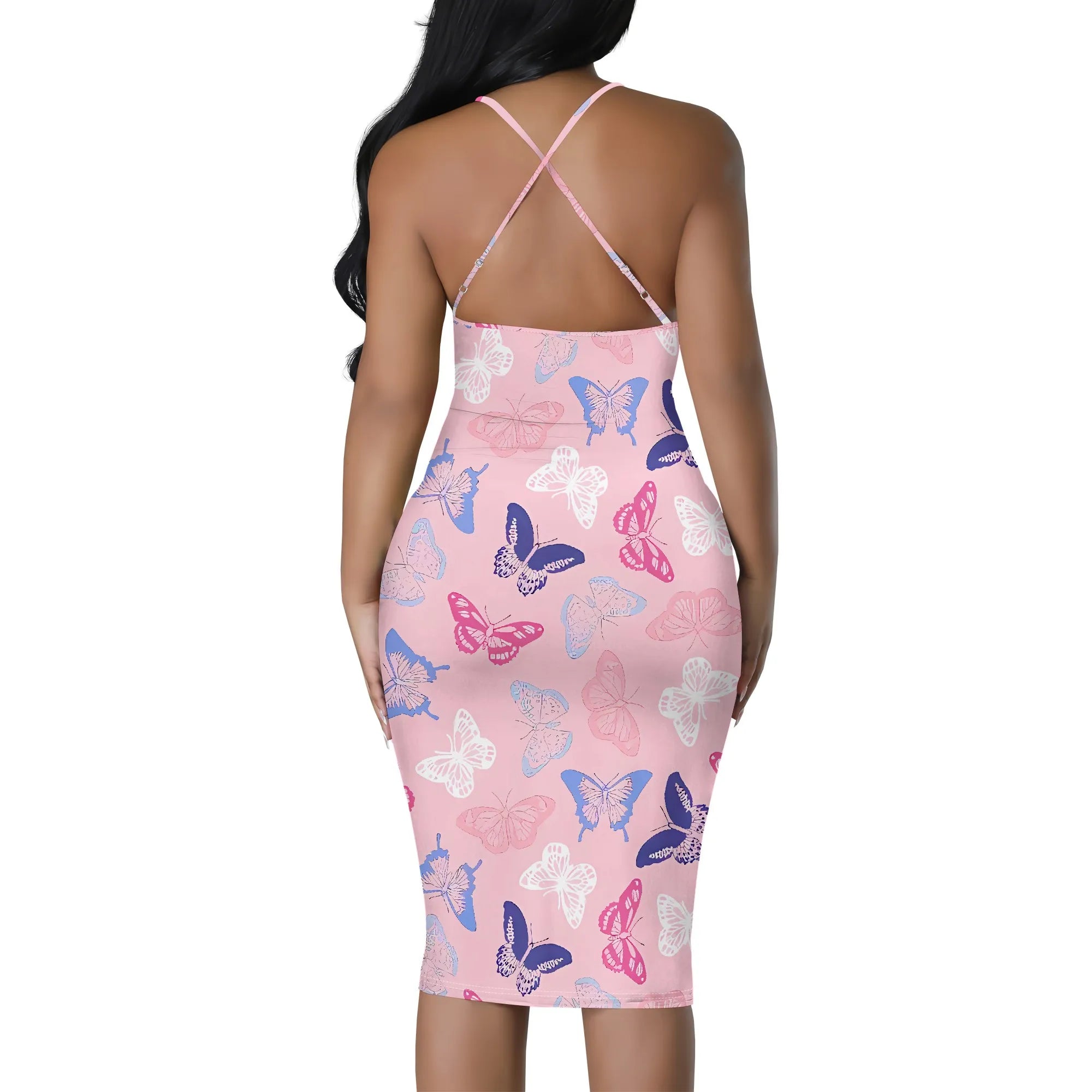 Women's clothing 2025 spring/summer new custom casual loose floral print hollow suspender butterfly dress