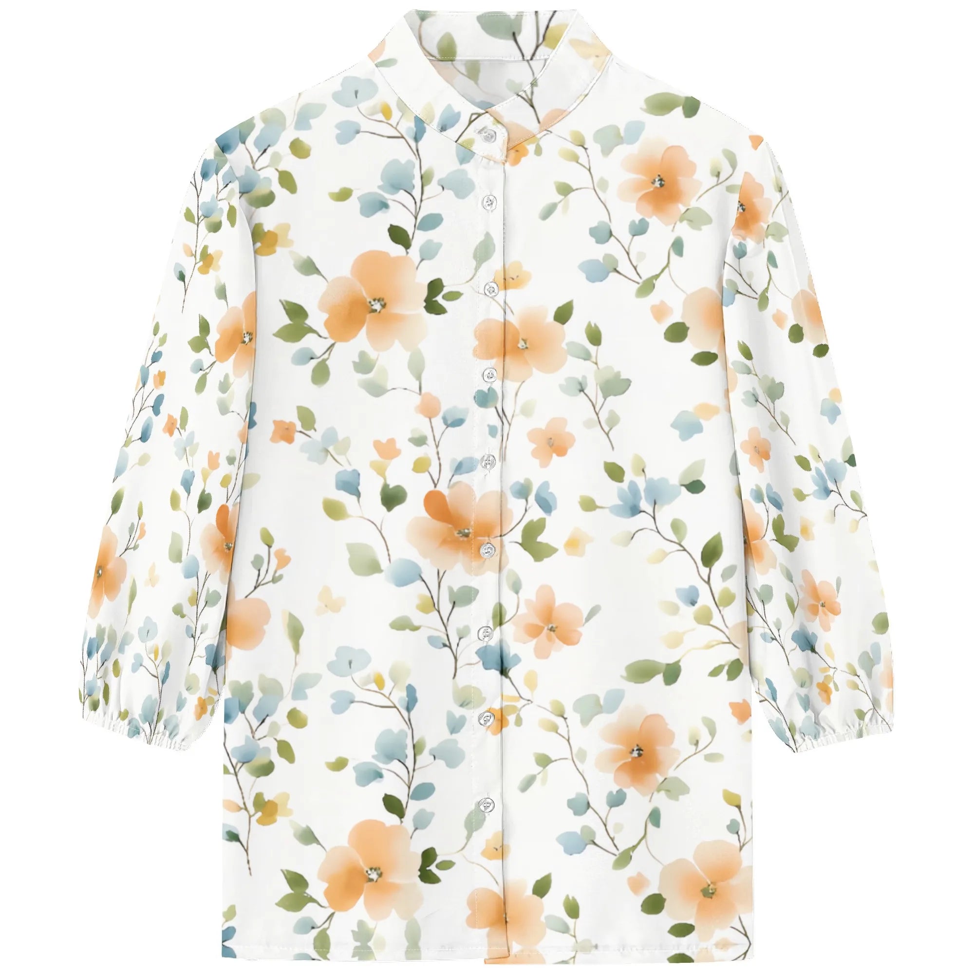 Womens Button Down Ditsy Floral Pattern Shirt Short Sleeve Classic Collared Flower Tops Work Office Casual Blouse