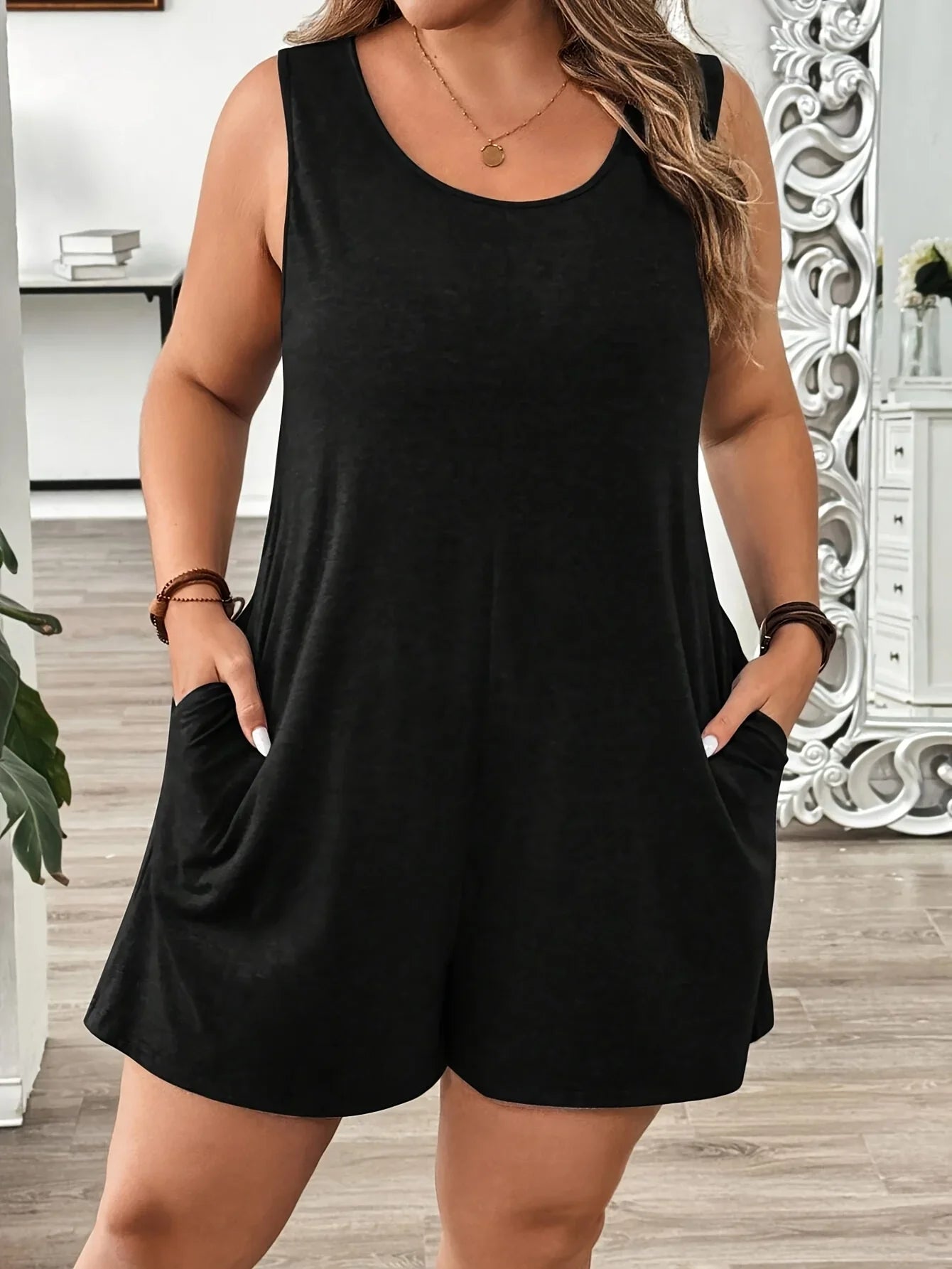 Women's plus size solid color sports simple daily knitted solid color jumpsuit casual comfortable cool