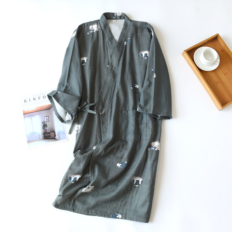 Cotton Gauze Lace-up Home Wear Cotton Moisture-wicking Clothing Kimono Robe