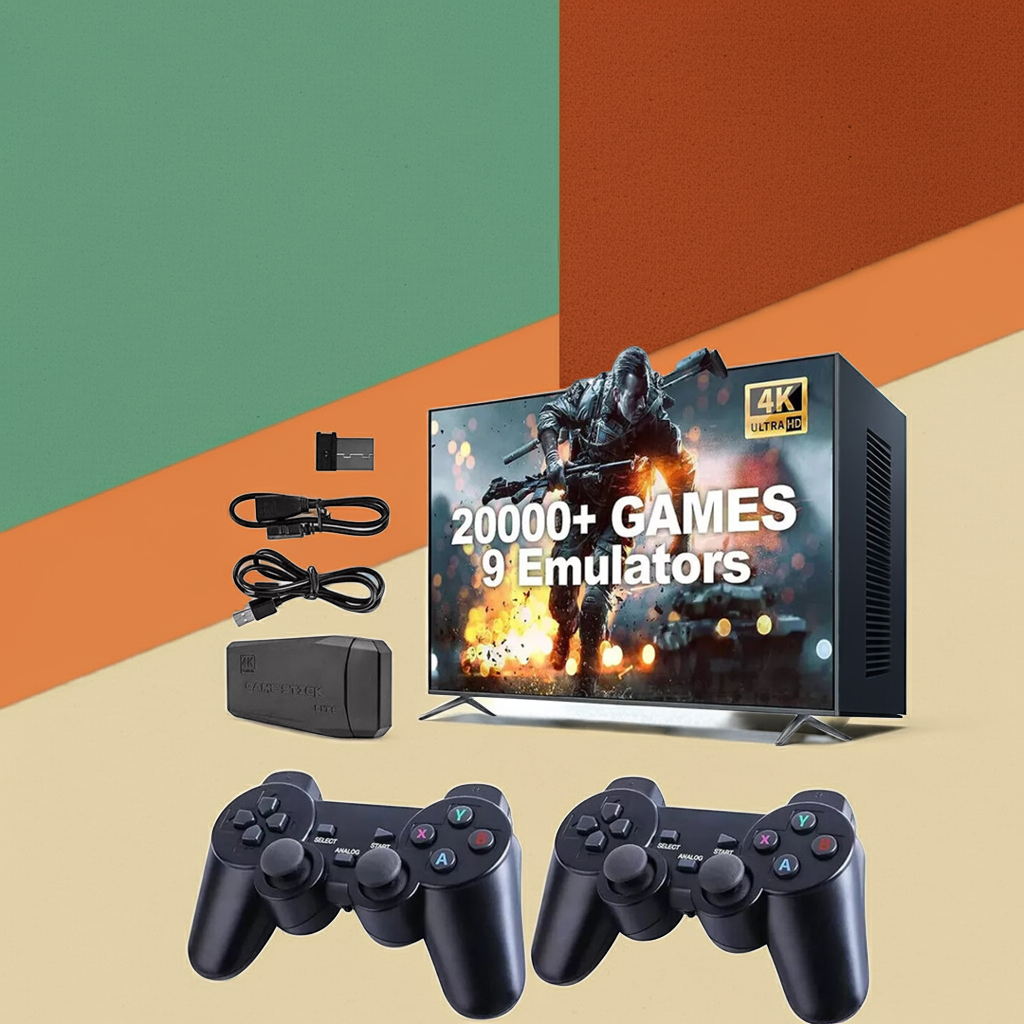 4K Retro Game Console Plug-Play 20000- Video Game Stick-2x Wireless Controllers