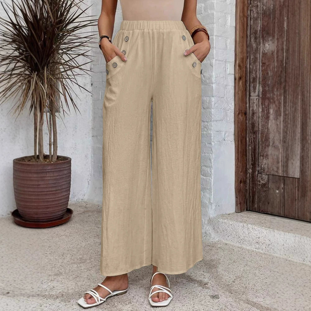 Women's Casual Pants Elastic High Waist Loose Solid Color Wide-leg Pants