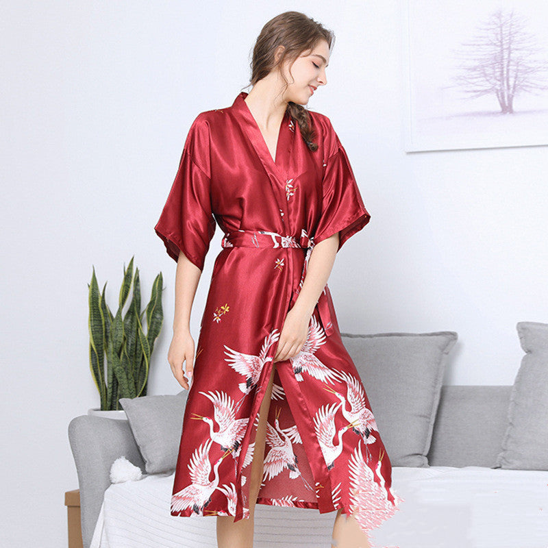 Bridal Dressing Gown Long Ladies Short-sleeved Home Wear