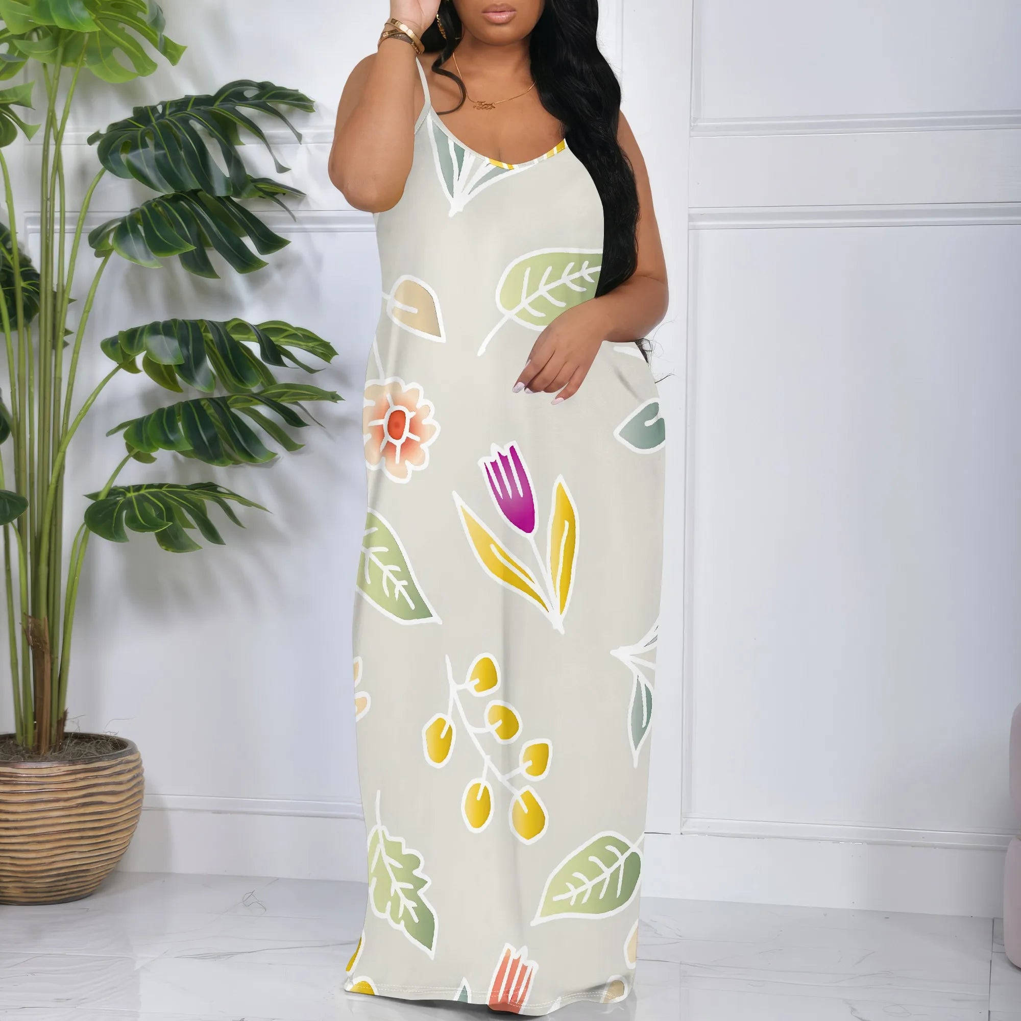 Women's clothing 2025 spring/summer new custom casual loose floral dress with suspender skirt