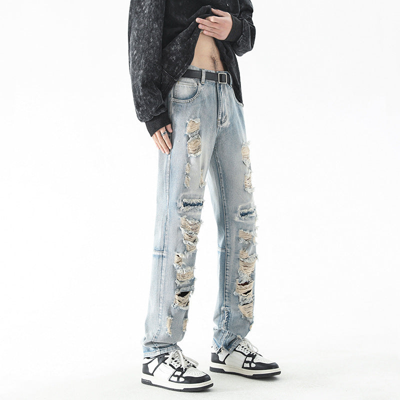 American-style Ripped Vintage Jeans For Men