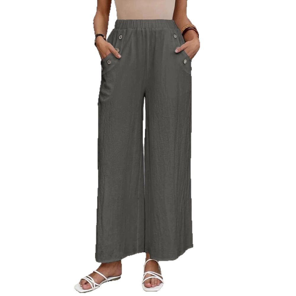 Women's Casual Pants Elastic High Waist Loose Solid Color Wide-leg Pants