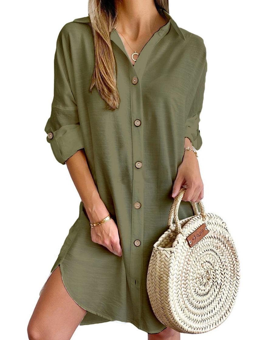 Autumn Leisure Long Sleeve Lapel Button Shirt Dress