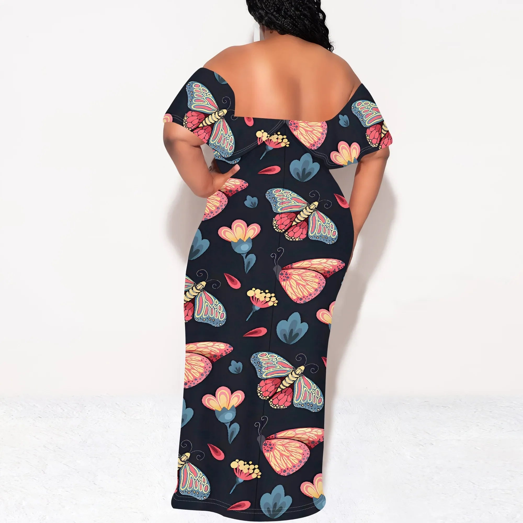 Women's Fashion 2025 Spring/Summer New Customized Casual Loose Swing Collar Printed Butterfly Beach Dress