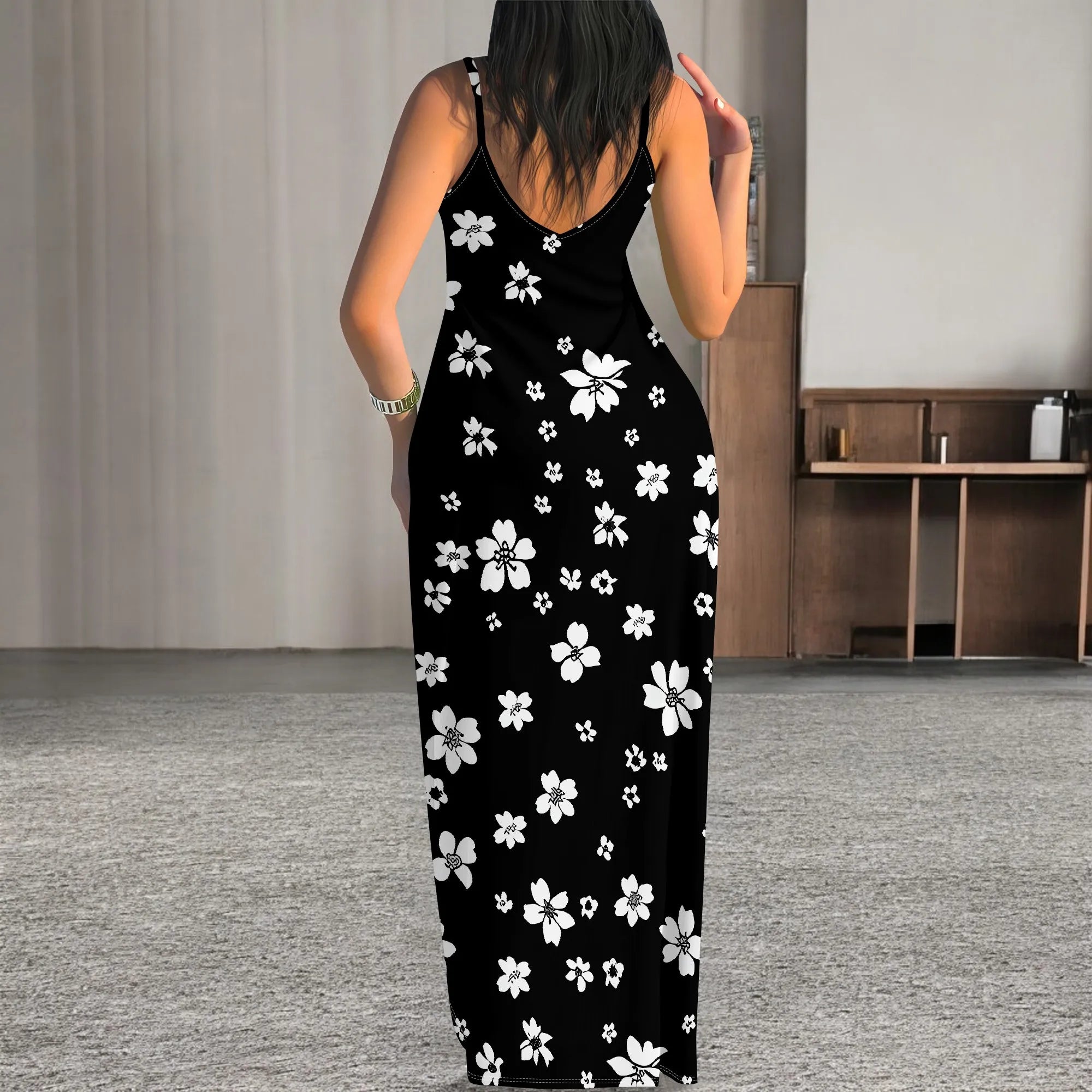 Women's 2025 spring and summer sleeveless knee length dress with hollowed out pullover, butterfly print beach casual dress