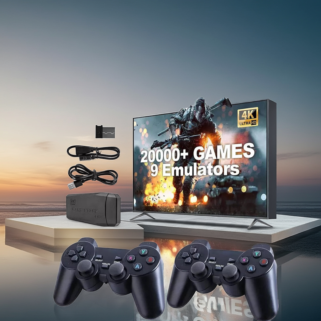 4K Retro Game Console Plug-Play 20000- Video Game Stick-2x Wireless Controllers
